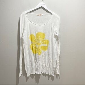 SEATON REVOLVE Women’s Intarsia Knit Yellow Ivory Flower Sweater Linen Blend L